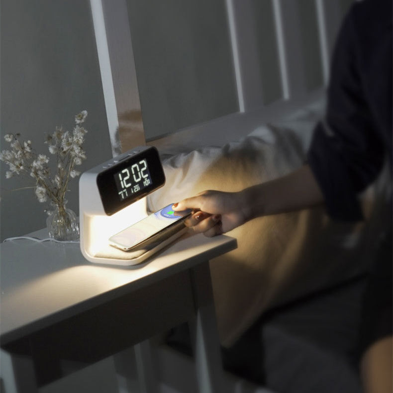 Creative 3-in-1 Bedside Lamp with Wireless Charging and LCD Alarm Clock