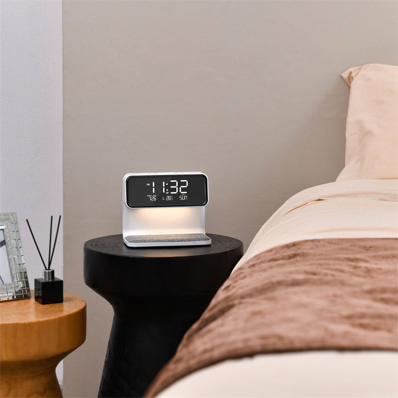 Creative 3-in-1 Bedside Lamp with Wireless Charging and LCD Alarm Clock