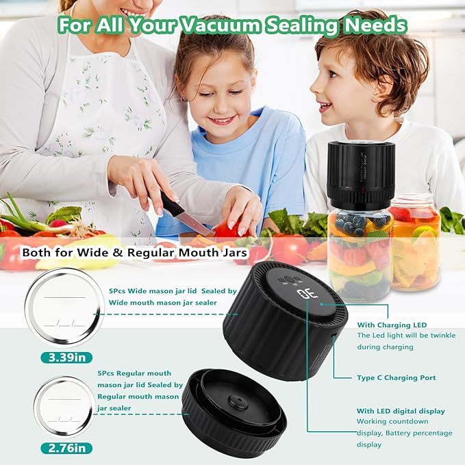 Electric Mason Jar Vacuum Sealer -With LED Countdown Display