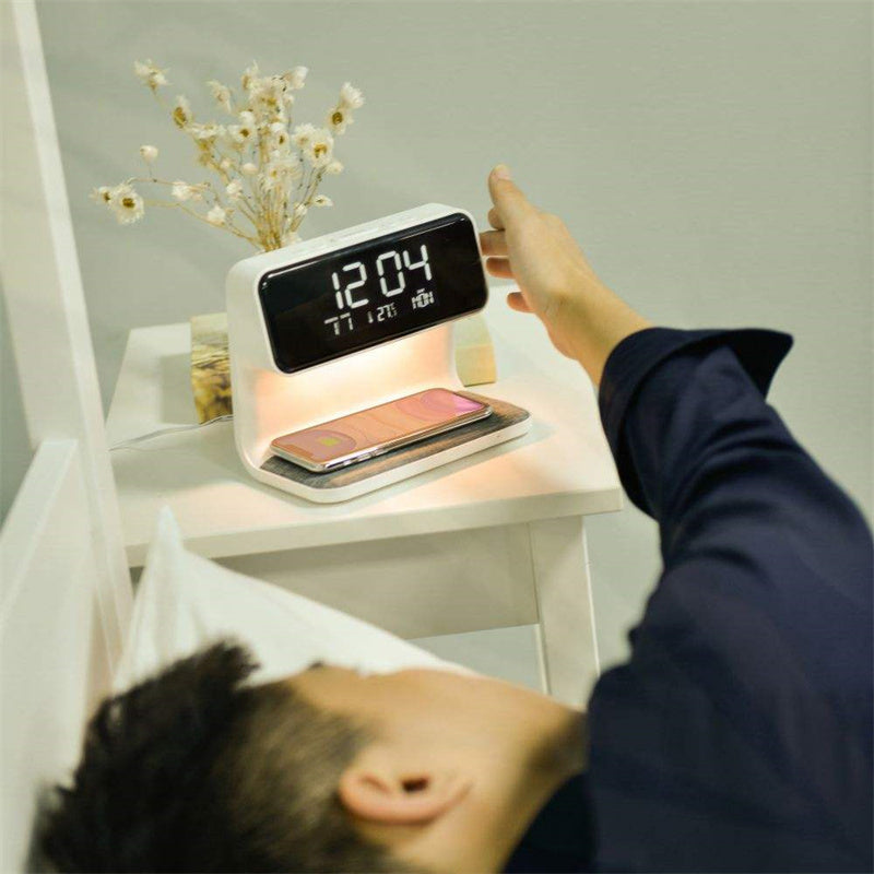 Creative 3-in-1 Bedside Lamp with Wireless Charging and LCD Alarm Clock