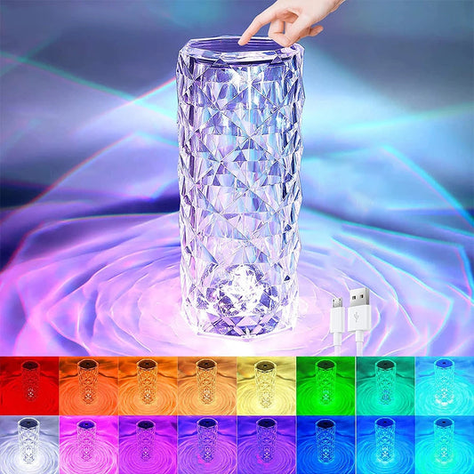 16 Color LED Crystal Rose Touch Table Lamp.