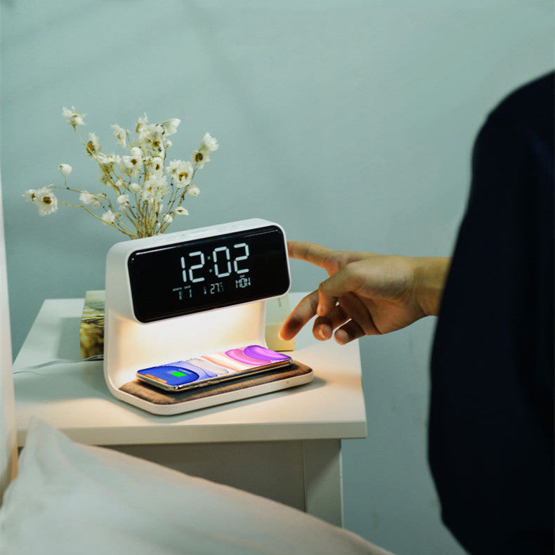 Creative 3-in-1 Bedside Lamp with Wireless Charging and LCD Alarm Clock